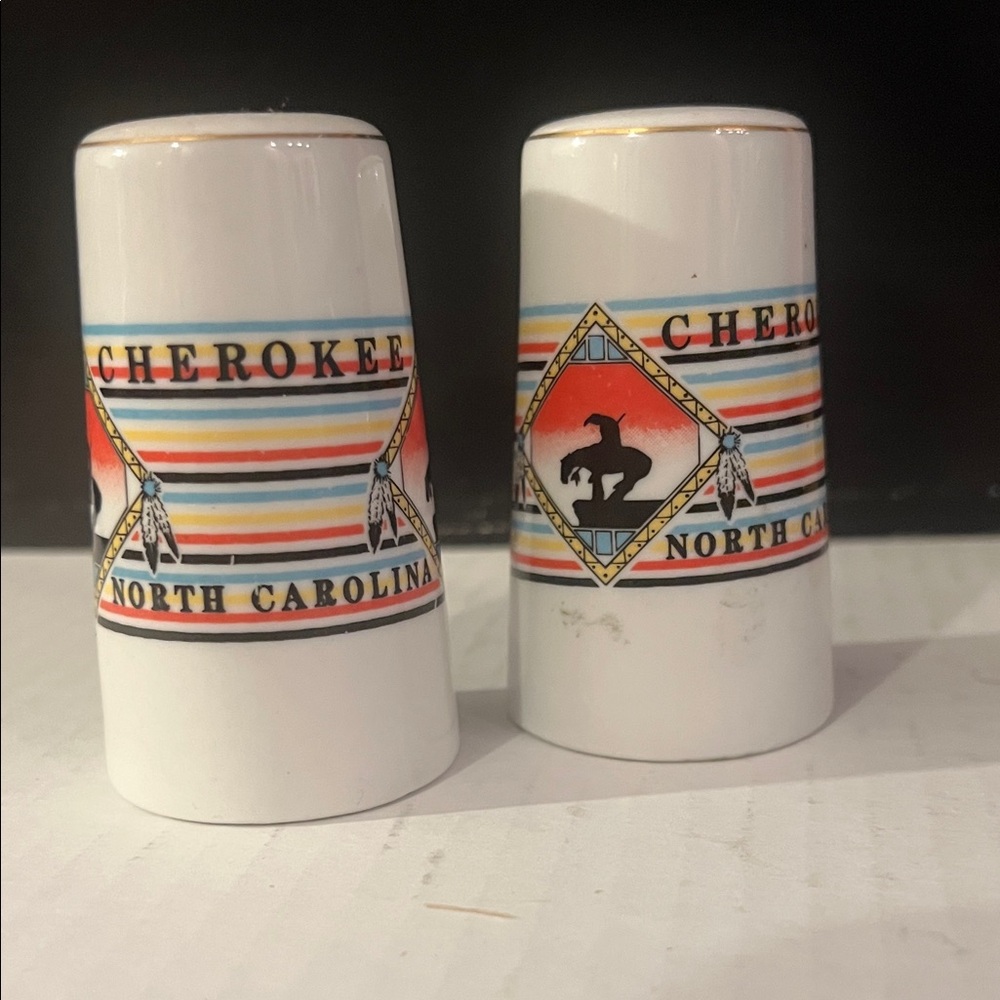Salt & Pepper Shaker North Carolina Cherokee with Multicolor Design GUC!